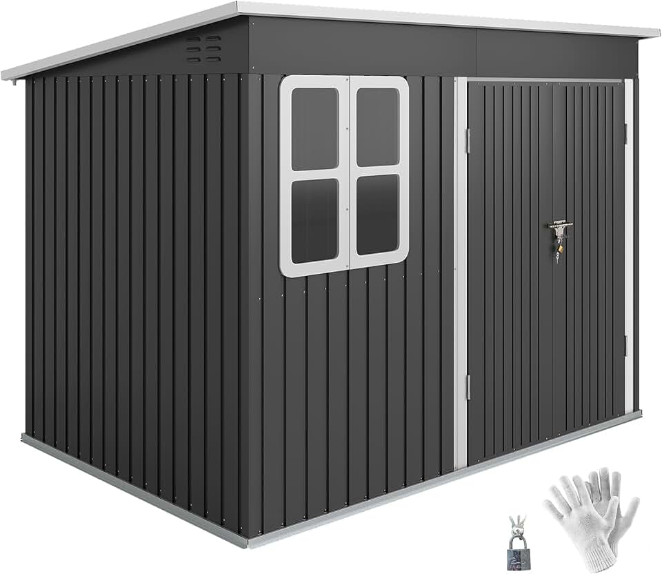 bleujardin - Abri de jardin métal 260x177x190cm, 4,13m², fenêtre, toit appentis, porte verrouillable