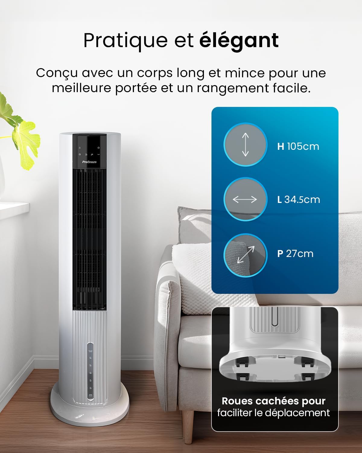 bleujardin OmniAir Rafraichisseur d’Air 7L 3en1, 7 Vitesses, 3 Modes, Oscillant, Minuterie 10h, Climatiseur Mobile Sans Évacuation, Silencieux, Sans Conduit, Ventilateur Refroidisseur d'Air
