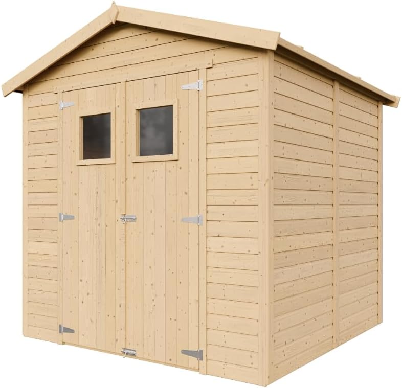 Abri de Jardin en Bois Naturel - Stockage extérieur avec fenêtres H228x222x233 cm/4,2 m² Hangar en Bois Naturel - Atelier Rangement Outils et vélos- bleujardin M351