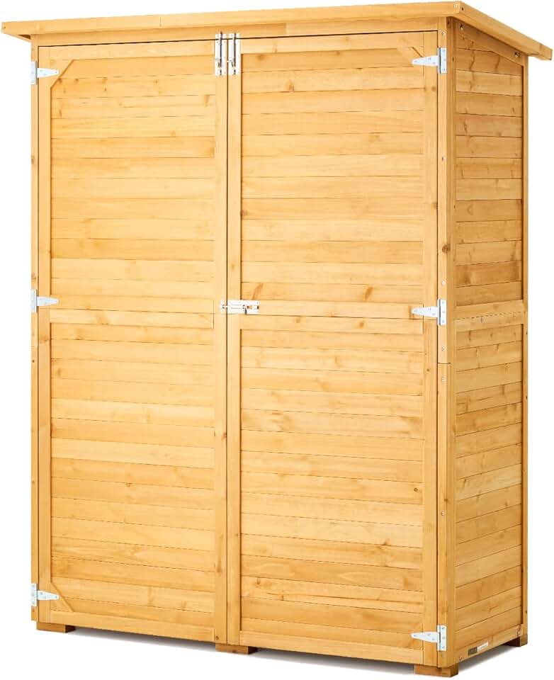 bleujardin - Abri de Jardin bois, 1400x600x1715 mm, toit étanche, cadre métal, portes doubles à serrure