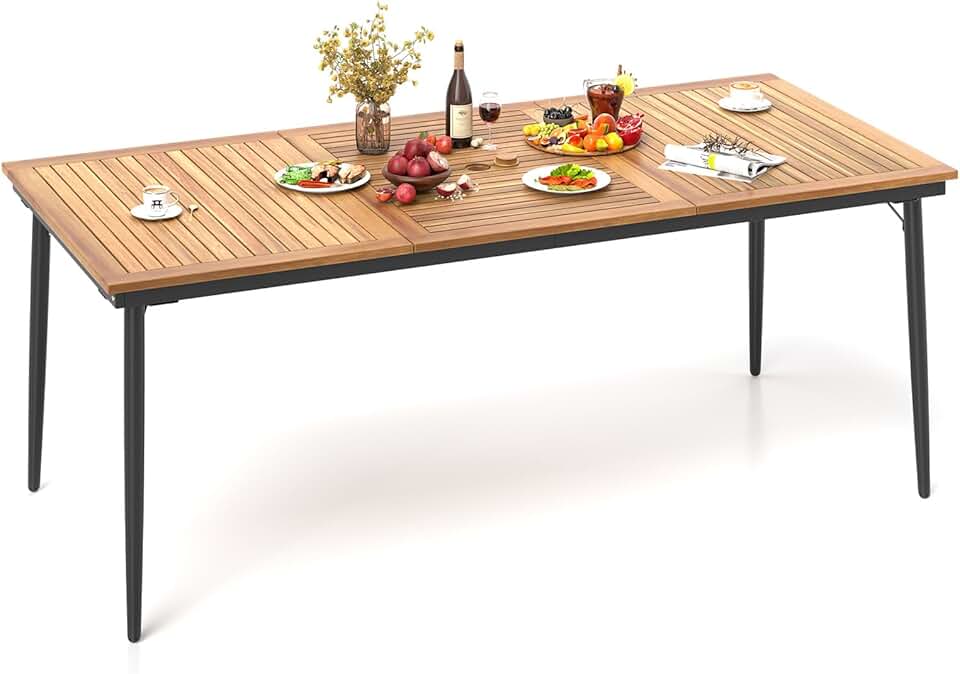 bleujardin - Table de jardin 8 personnes - 190x90cm - bois acacia, trou parasol 5cm, pieds métal, charge 75kg