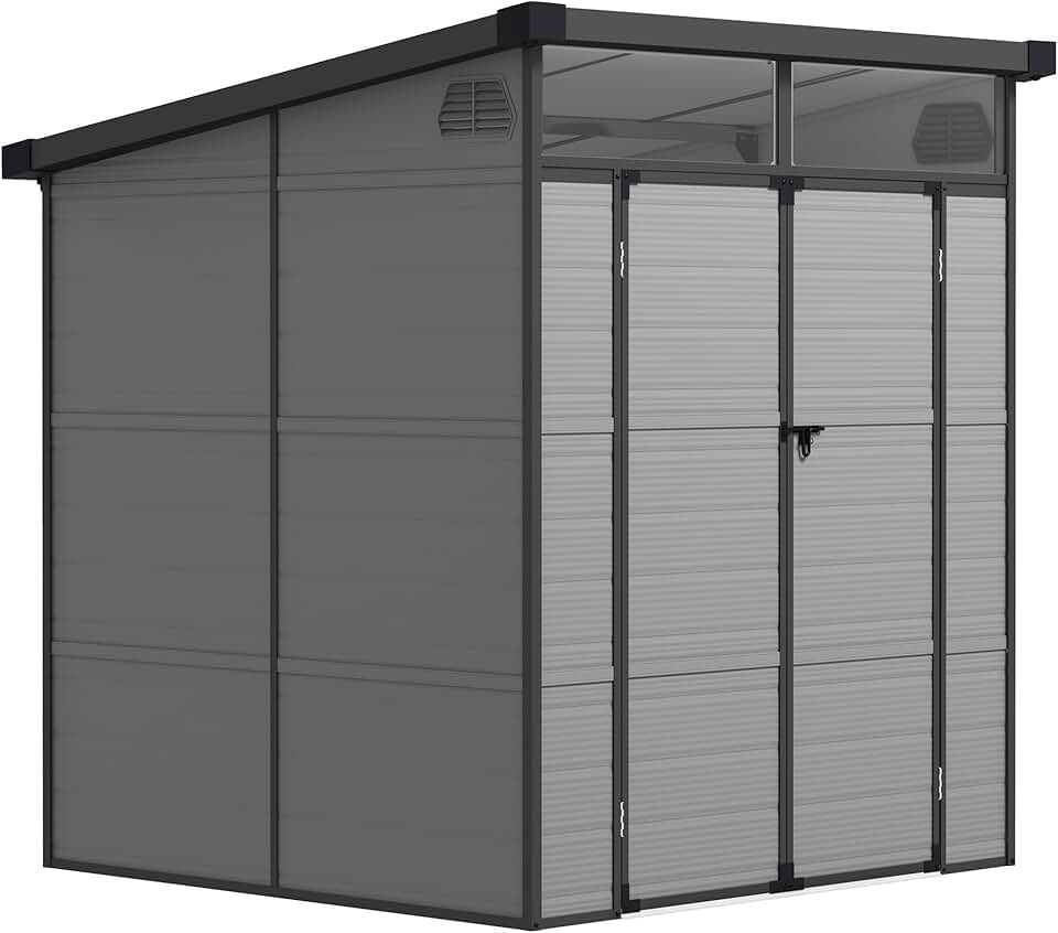 bleujardin - Abri de jardin polypropylène - 190x191x215 cm - double porte fenêtre aérez, gris clair