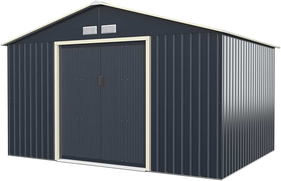 bleujardin - abri jardin métal galvanisé 330x255x210cm - portes coulissantes, résistant intempéries