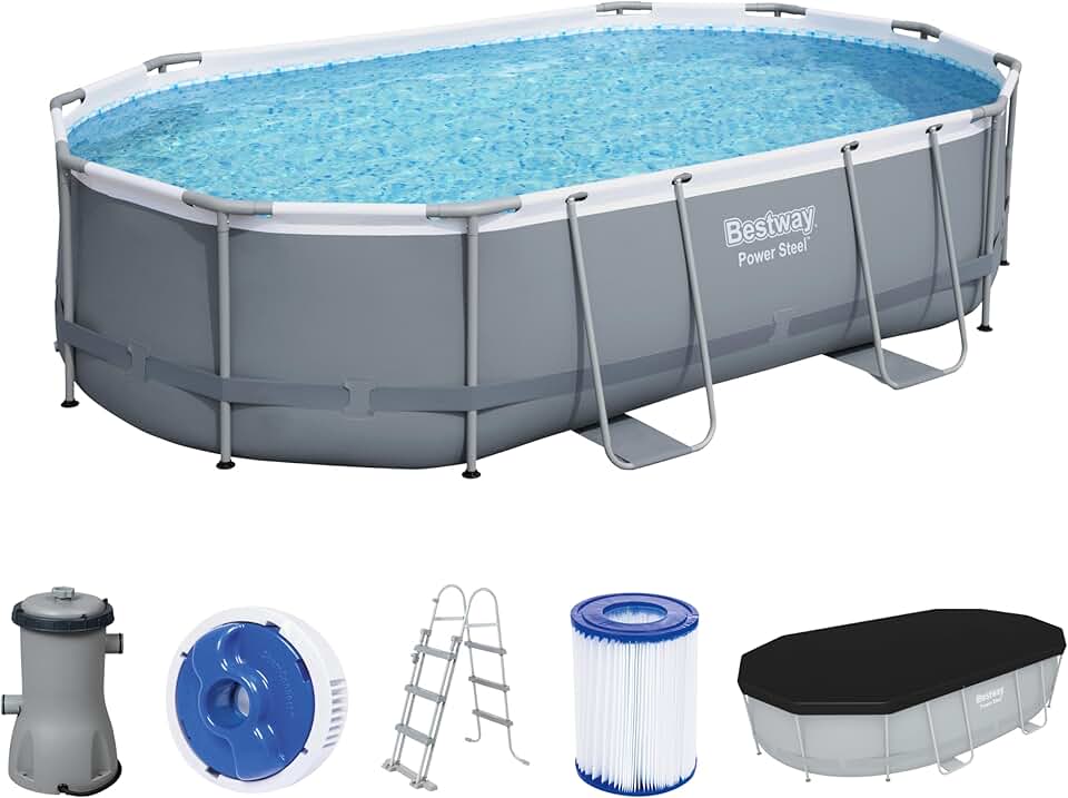 bleujardin - Power Steel - 488x305x107 cm - piscine hors sol avec accessoires