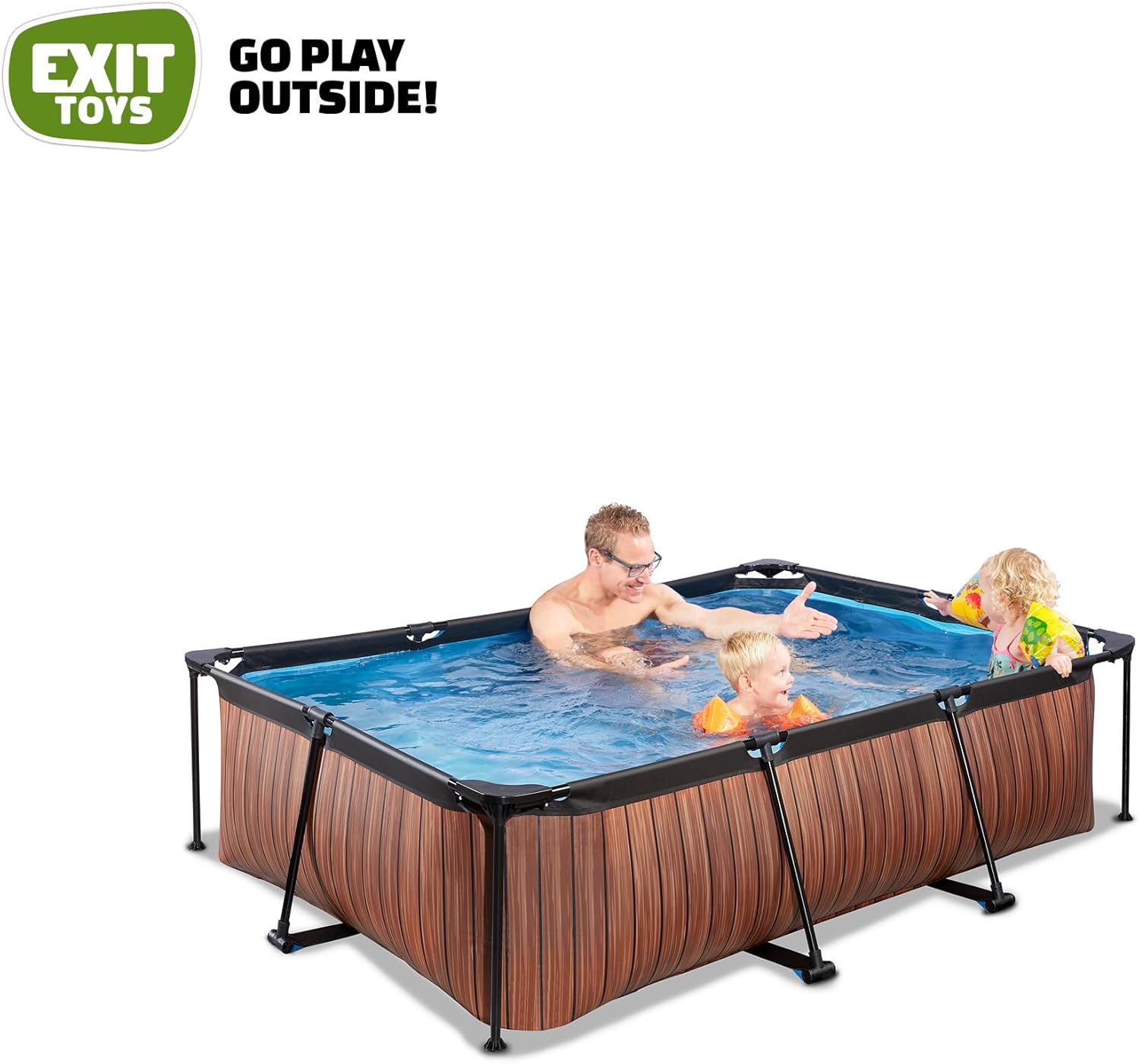 bleujardin Piscine en Bois - 220 x 150 x 65 cm - Rectangulaire et compacte - avec Pompe à Filtre à Cartouche - Facile d'accès - Convient pour Les Tout-Petits - Cadre Solide - Design Unique - Marron