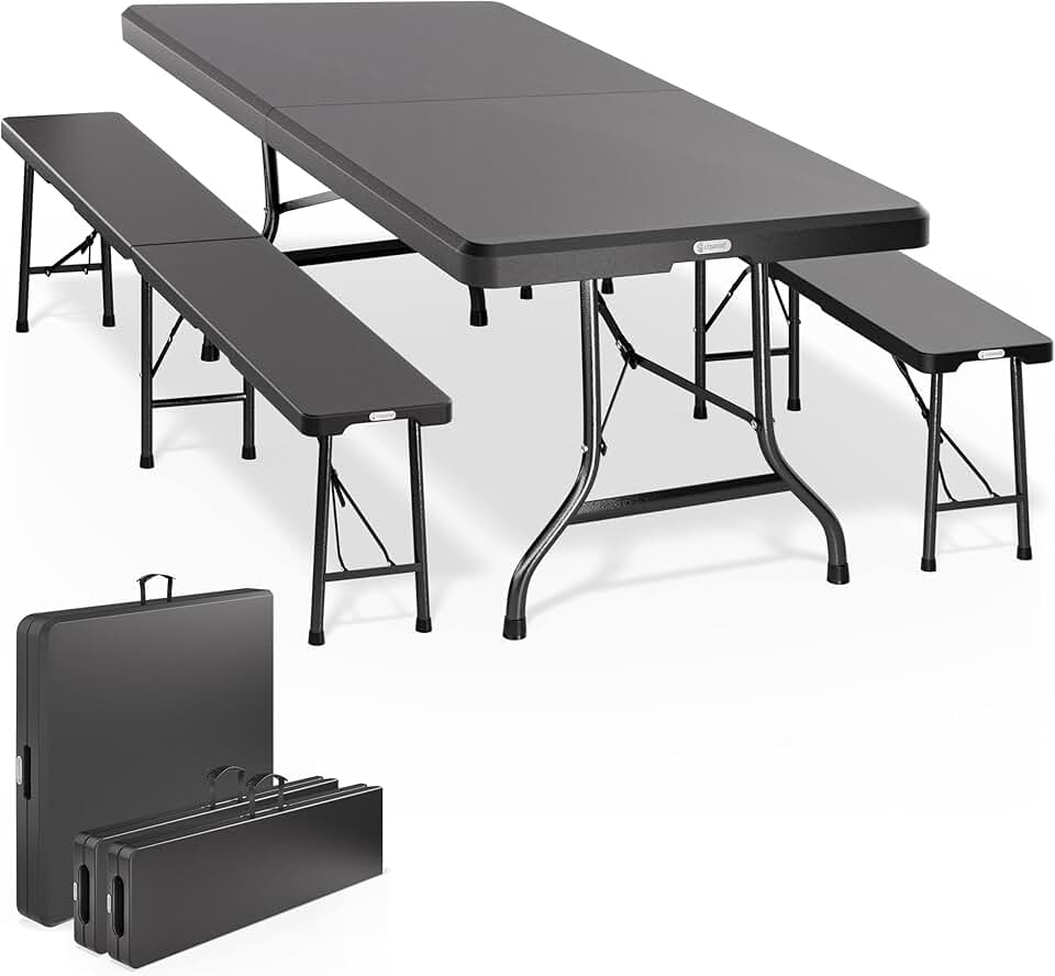 bleujardin - Ensemble table pliante série, 180 cm, 8 personnes terrasse