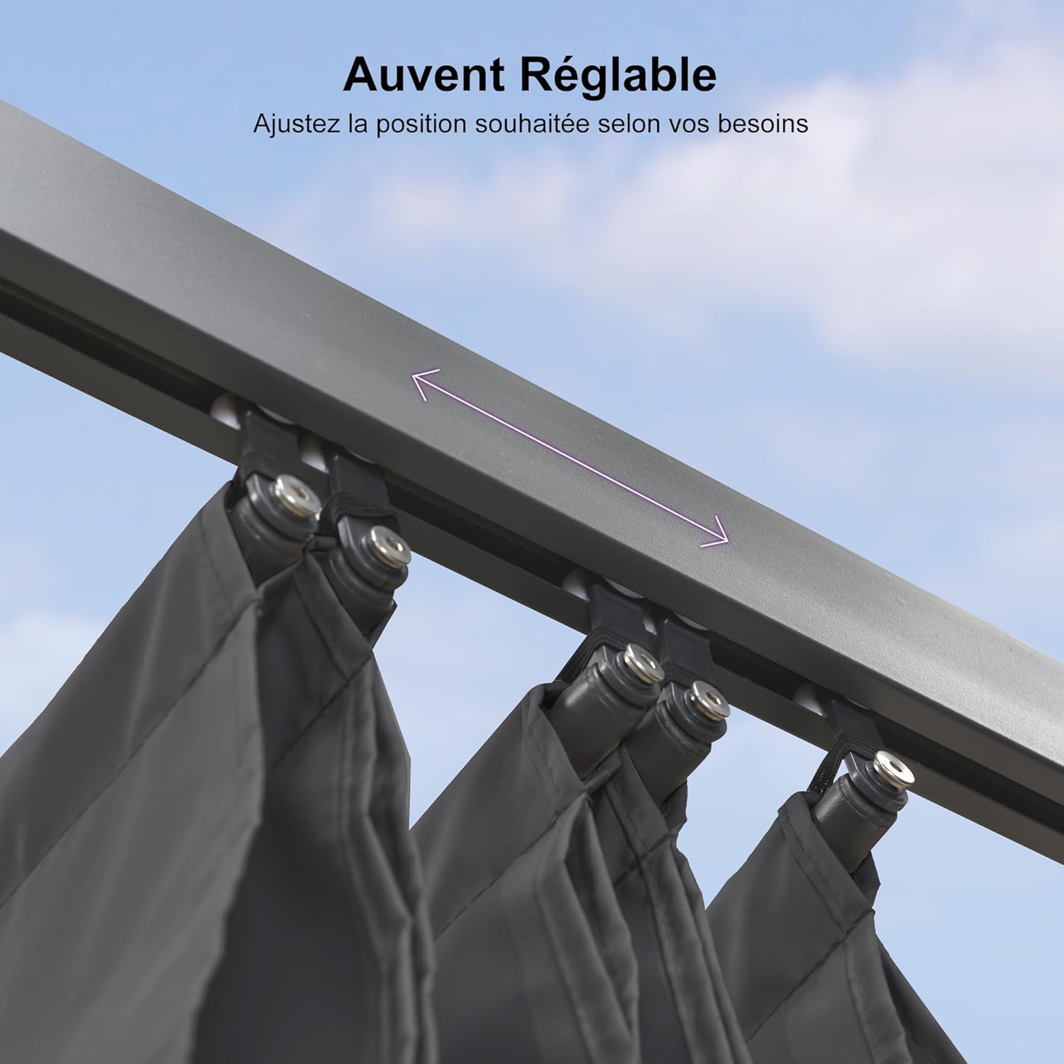 bleujardin - Pergola aluminium - 4x3,2m - LED, toit rétractable, toile teintée