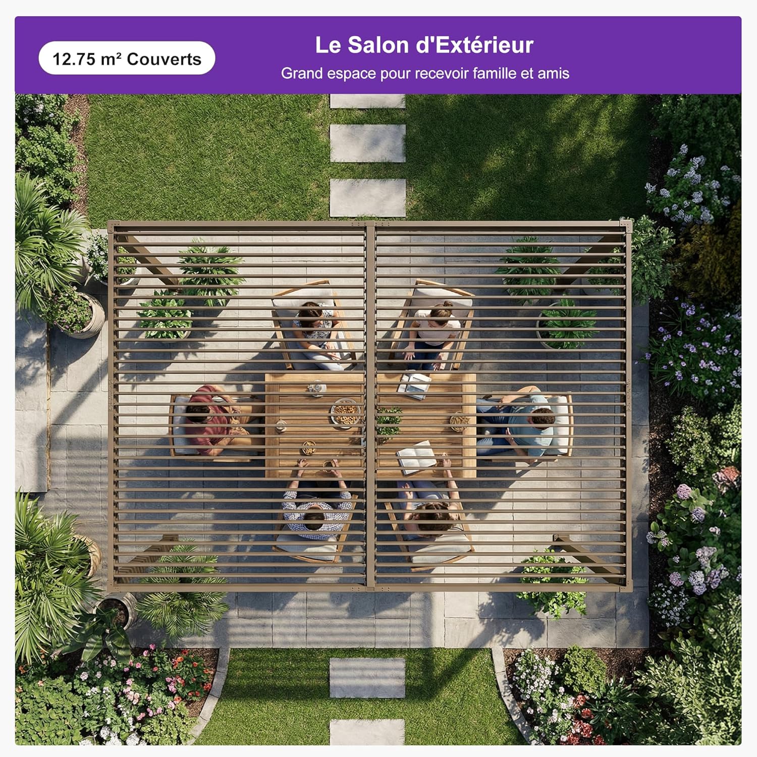 bleujardin - pergola bioclimatique LED - 3x4,25m - aluminium, lames orientables, anti-UV, sans entretien