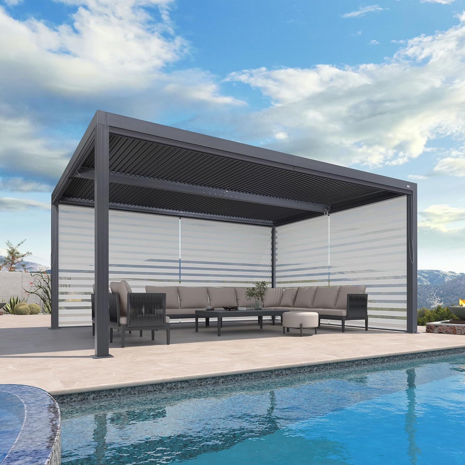 bleujardin - pergola bioclimatique - 4,8x3,68m - aluminium, stores, lames orientables