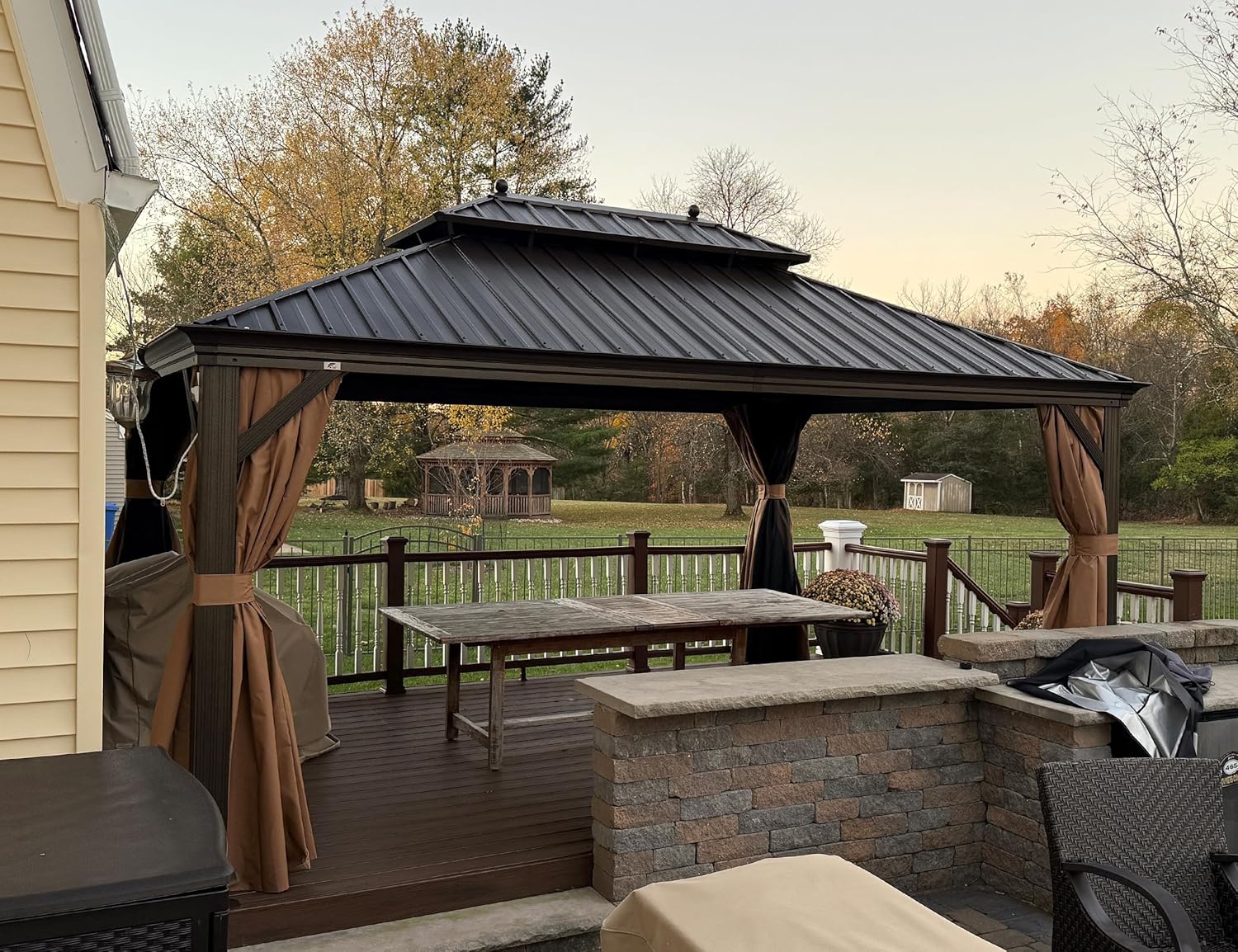 bleujardin - Pergola toit double 4,85x3,65m acier moustiquaire rideaux