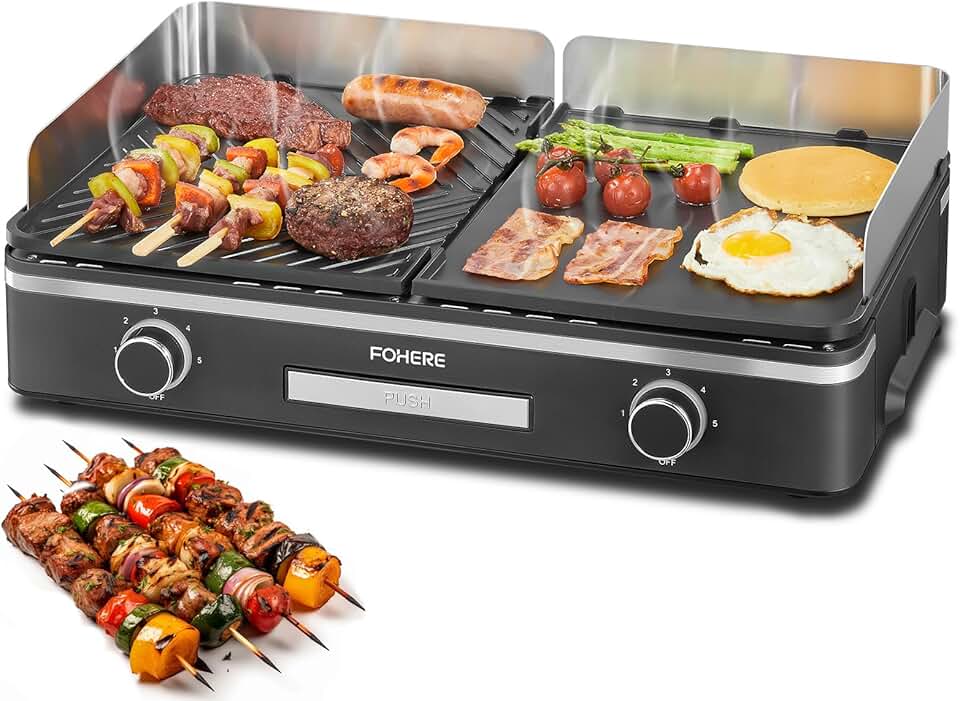 bleujardin - Barbecue de table 2400W - 2 zones, grande plancha antiadhésive