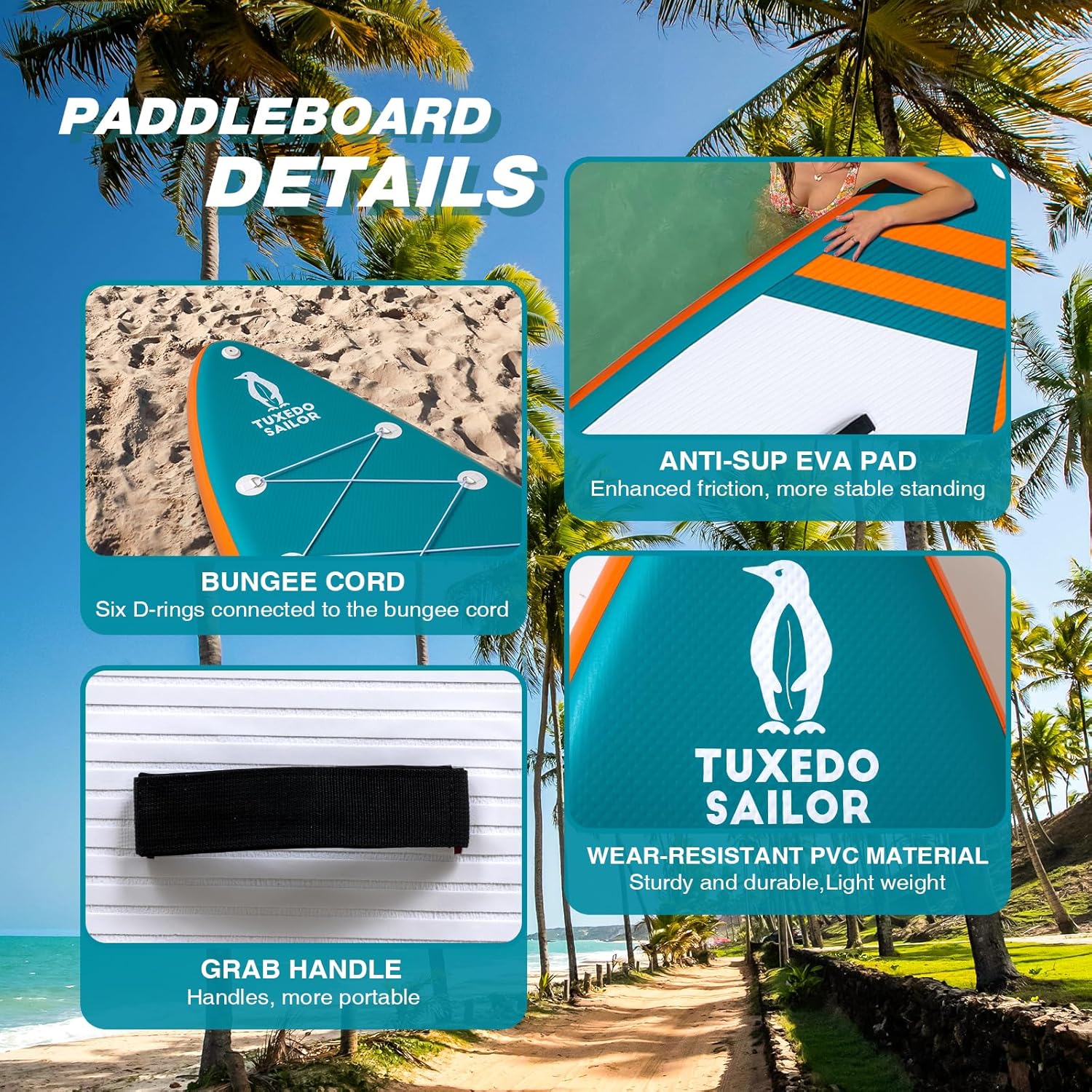 bleujardin Paddle Gonflable Adulte, Planche de Stand Up Paddle Gonflable, Sup Paddle Board Gonflable avec Accessoires Complets, Planche de Surf Paddle