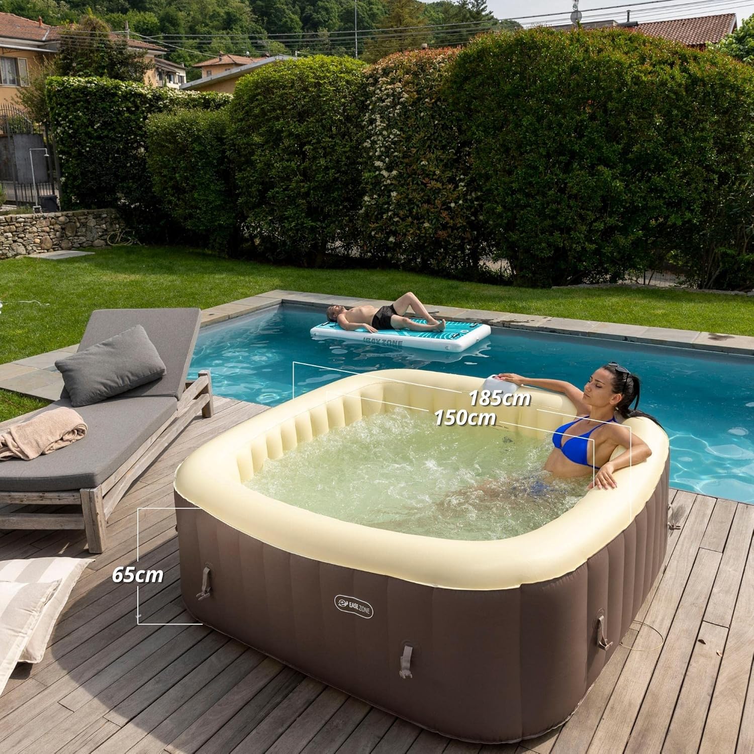 bleujardin Spa hydromassage Gonflable Chauffant 4-6 Personnes 185 x 65 cm Pompe Super silencieuse intégrée, Marron