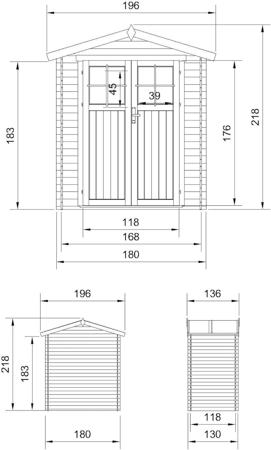 Abri de Jardin en Bois avec Sol TRAITÉ - Stockage extérieur I196xL136xH218 cm/ 1.98 m2 Petit abri à Outils, Local à vélos - bleujardin M367F+M367G