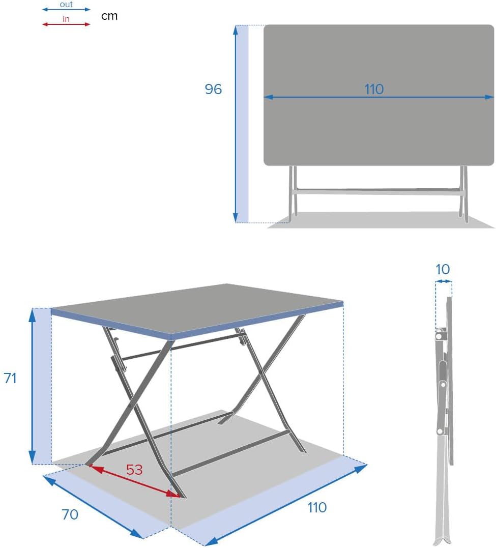 bleujardin - Greensboro pliante rectangle 4 places - acier renforcé - 110x70 cm