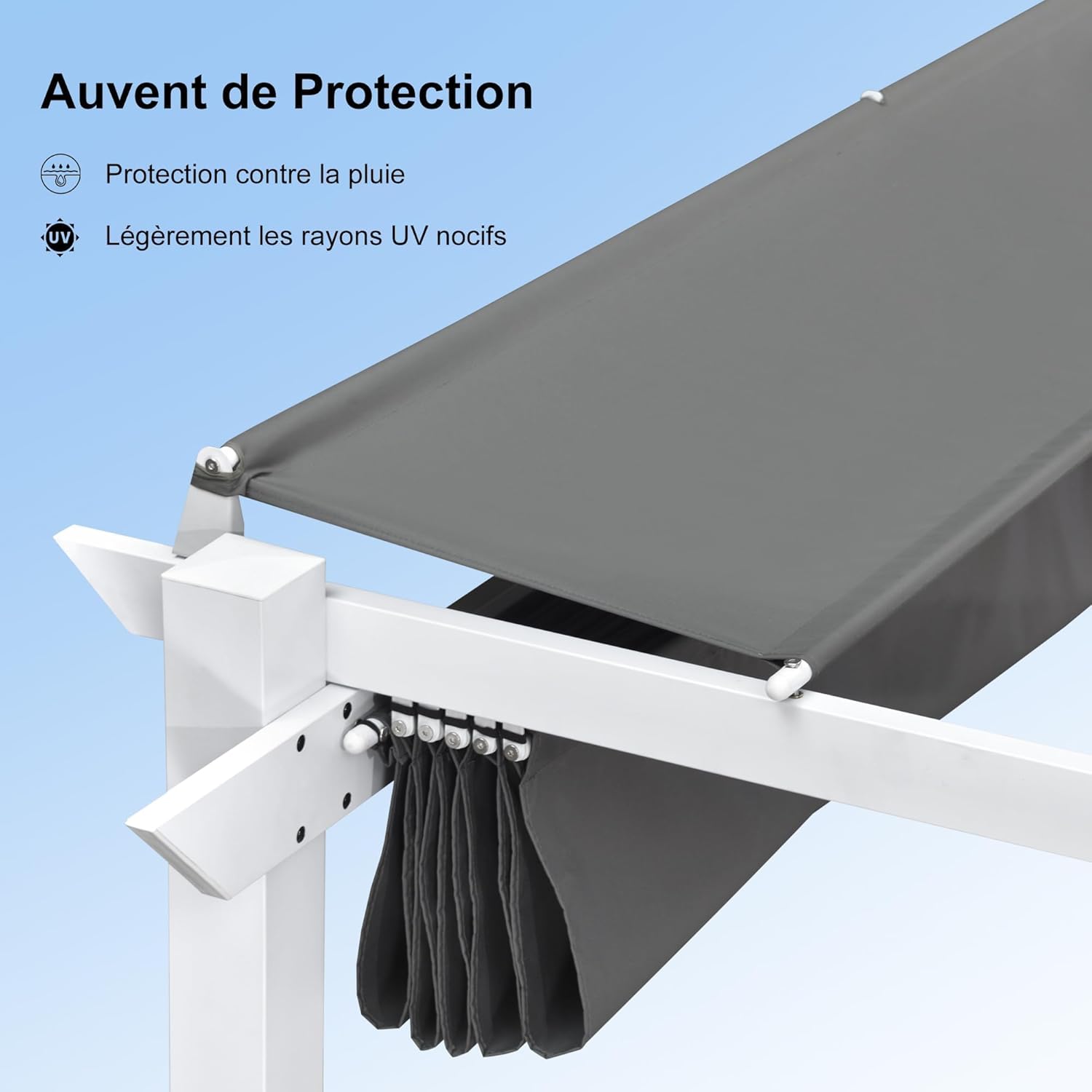 bleujardin - pergola aluminium série - 4x3m - toit métal blanc, toile rétractable, étanche