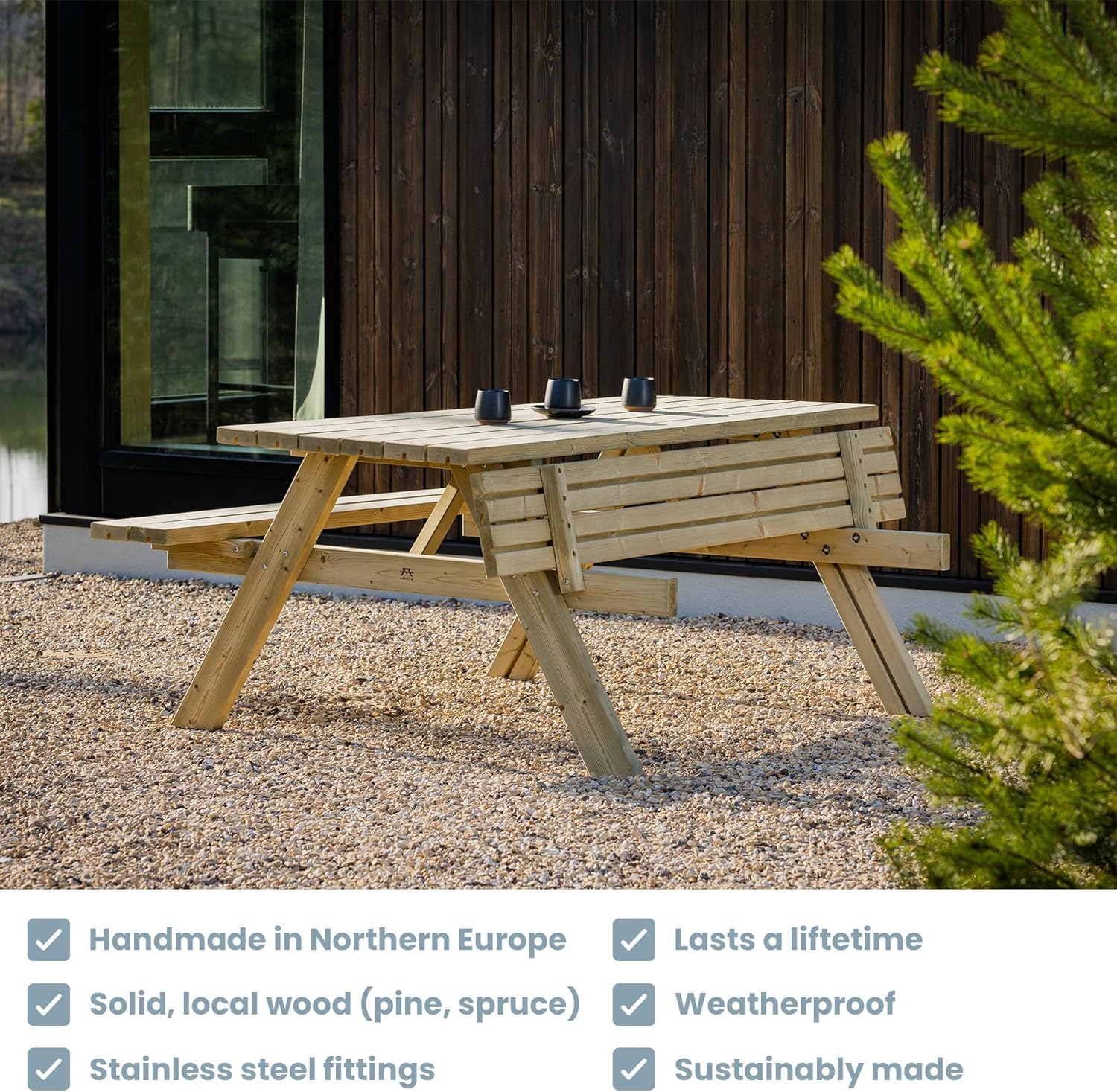 Table de Pique-Nique - Collection UNGURS - Résistante aux intempéries - Sièges pliants, idéale jardin_extérieur - bleujardin-