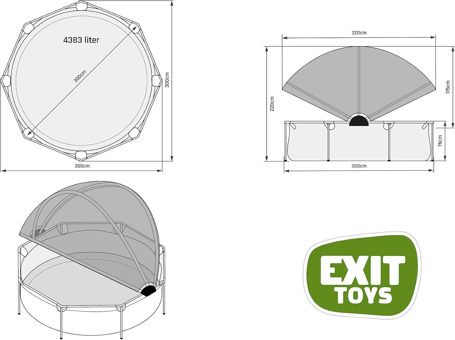 bleujardin Piscine Lime avec Voile d'Ombrage - ø300x76cm - Piscine Hors Sol Ronde avec Pompe Filtrante à Cartouche - Protection Optimale Contre Les Rayons UV - Entrée Basse - Design Unique - Vert