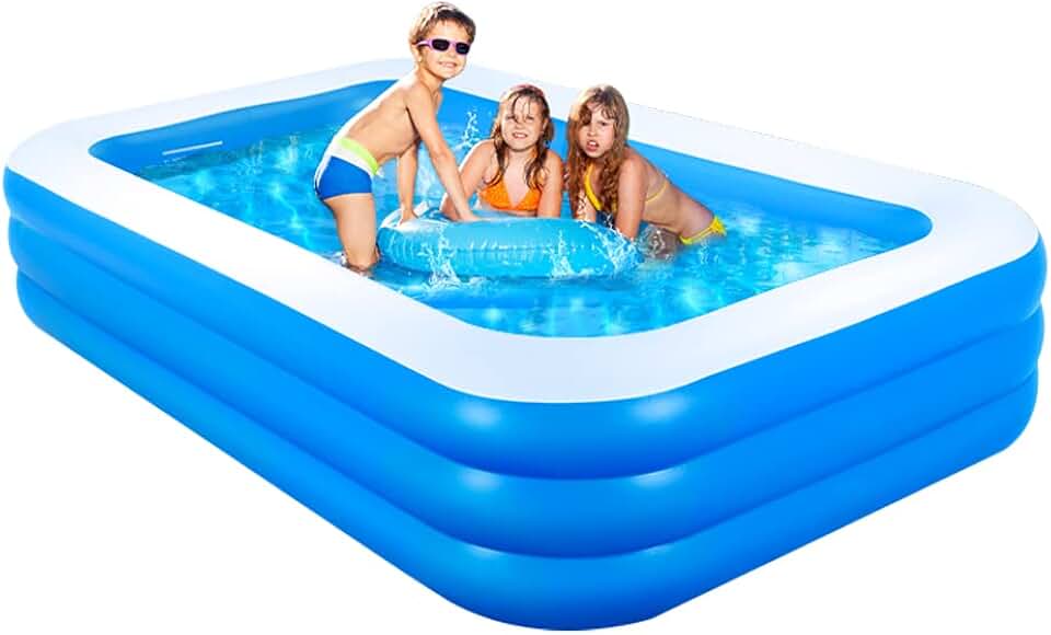 bleujardin - Piscine gonflable 3 anneaux - 205x125x45 cm - usage intérieur/extérieur