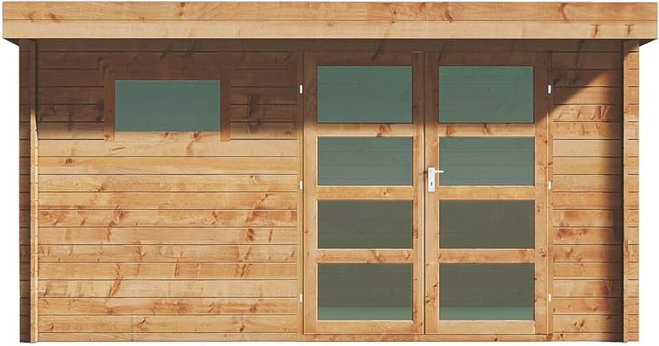 bleujardin - abri de jardin bois toit plat 13m² 28mm épais CORALIO