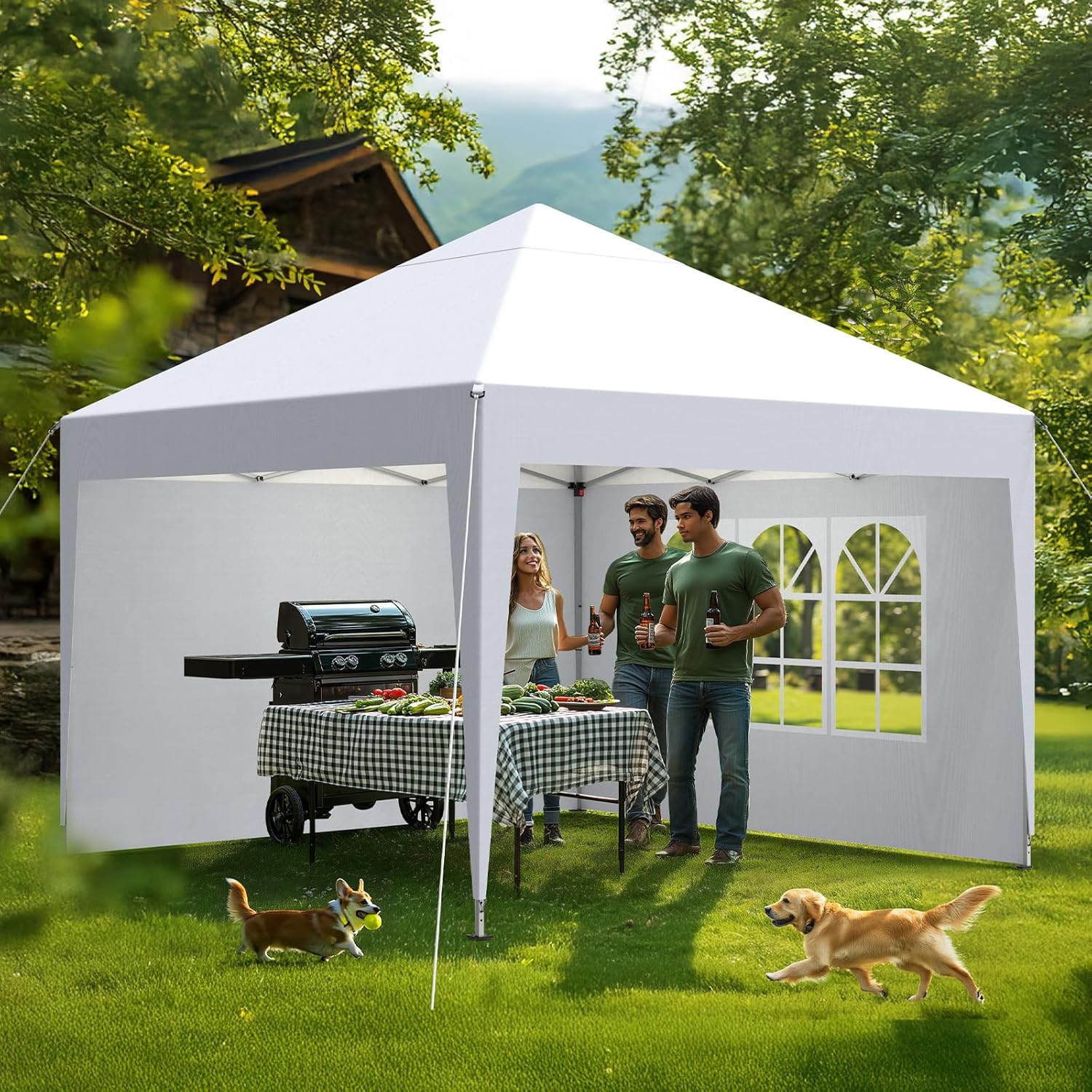 Tonnelle de Jardin - pliante 3x3m - 4 côtés, réglable, imperméable, anti-UV