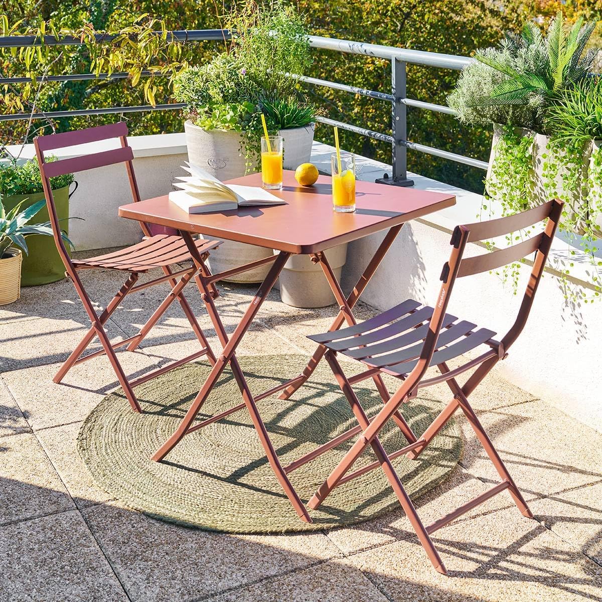 bleujardin - Greensboro - 2 places 70x70cm - table pliante acier acajou