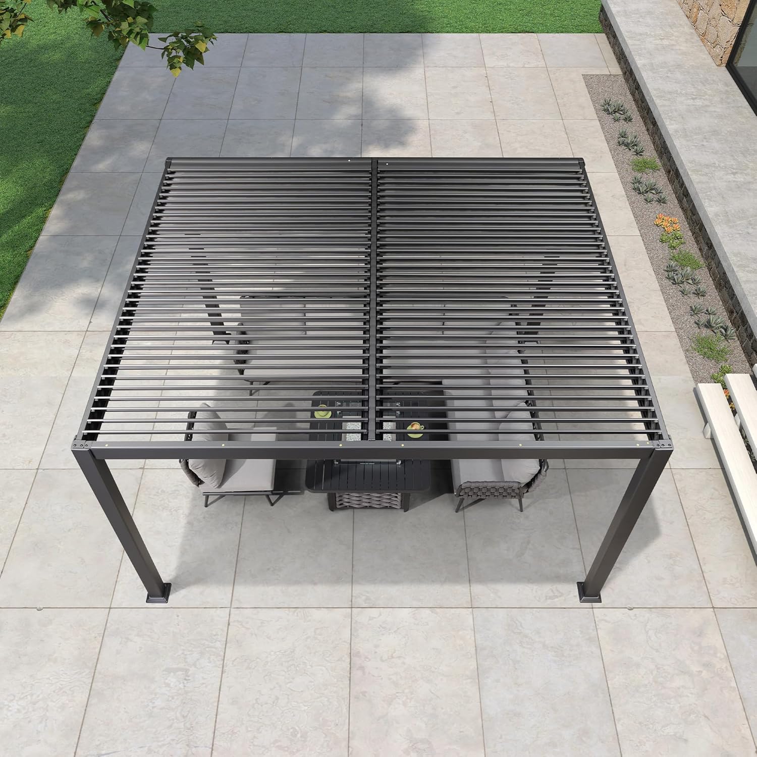 bleujardin - pergola bioclimatique - 3x3,65m - aluminium, lames orientables, gris