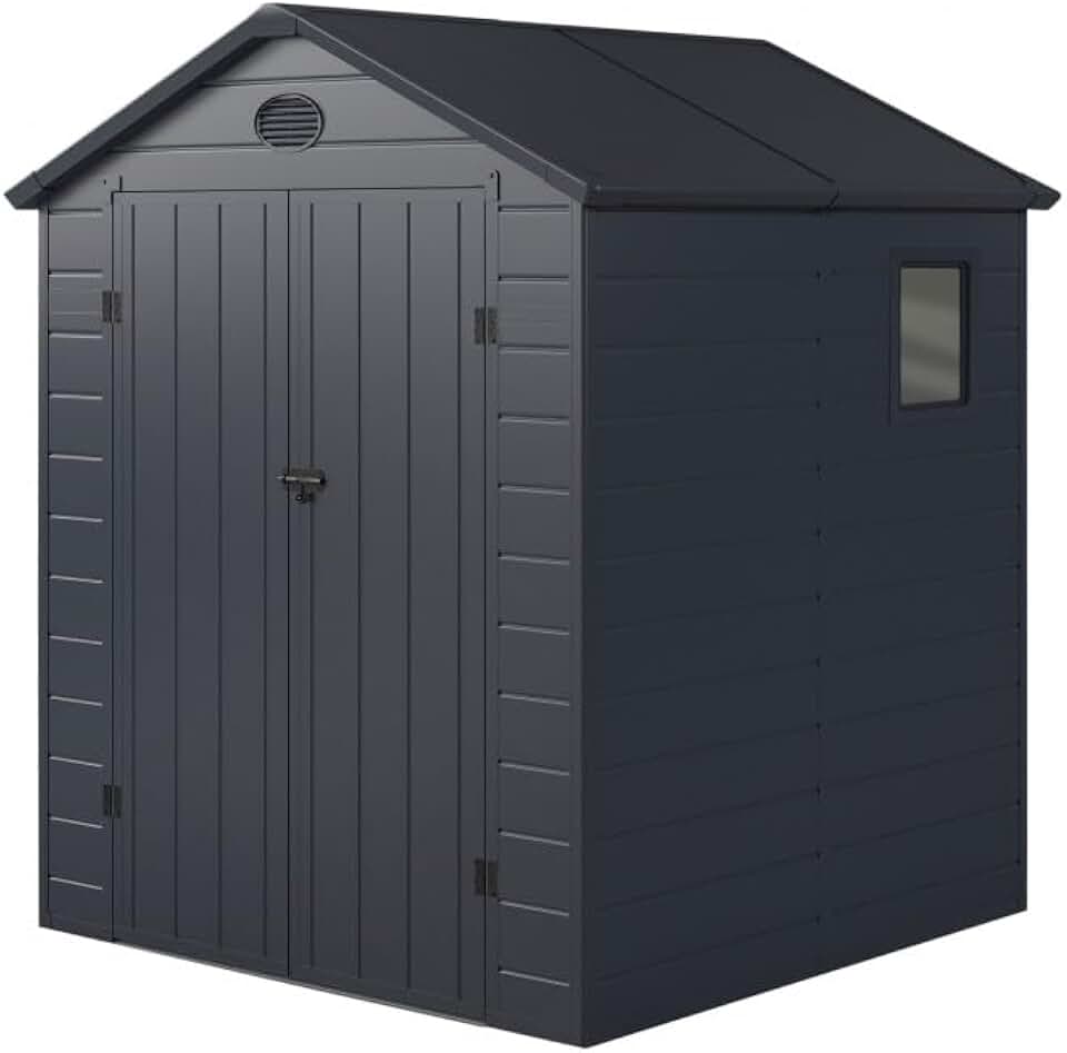 bleujardin - Abri de Jardin Résine série anthracite - 3,65m² - double porte, fenêtre, aération, structure acier, kit inclus