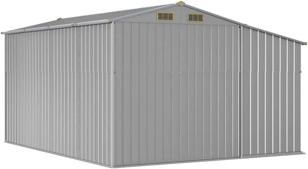 Abri de jardin en acier galvanisé – Organiseur d'outils avec toit incliné 277 x 365,5 x 179 cm – Durable pour bûches et charbon pour une utilisation en extérieur – Gris