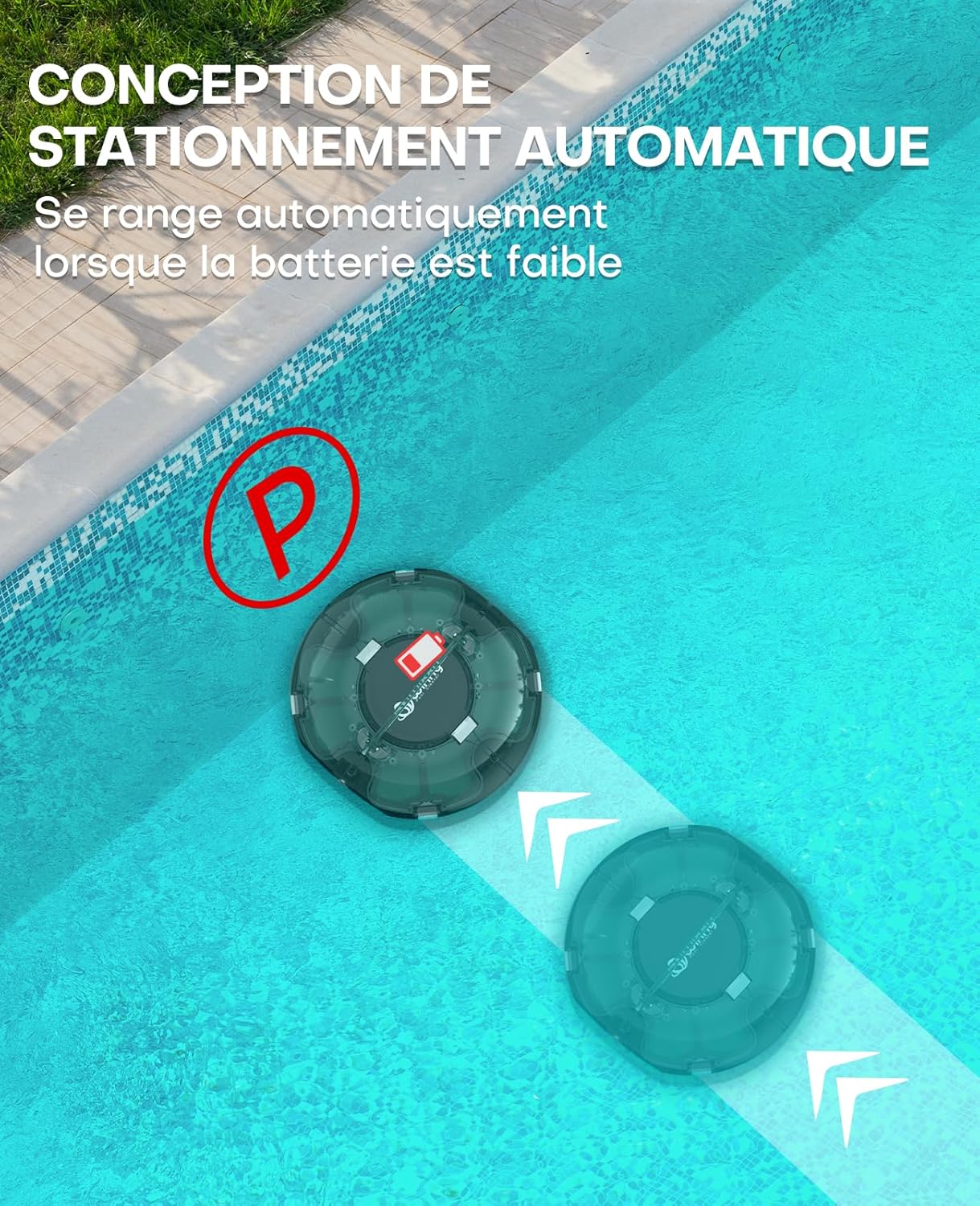 bleujardin Winny 200 Robot Piscine, Aspirateur Piscine Sans Fil Avec Batterie, Autonomie 75 Min pour Piscines Hors-Sol 60m², Double Filtration,Stationnement Automatique(Transparent Vert Blanc)