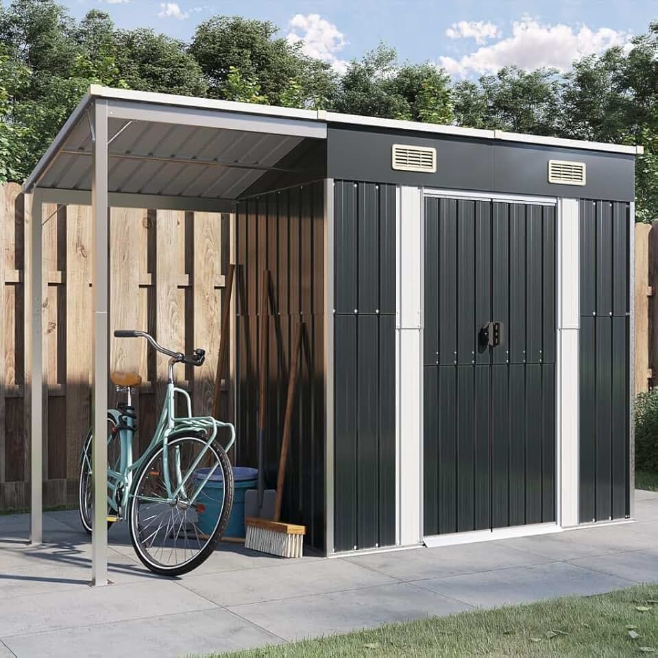 bleujardin - abri de jardin acier toit long 277x110,5x181cm anthracite - 364526