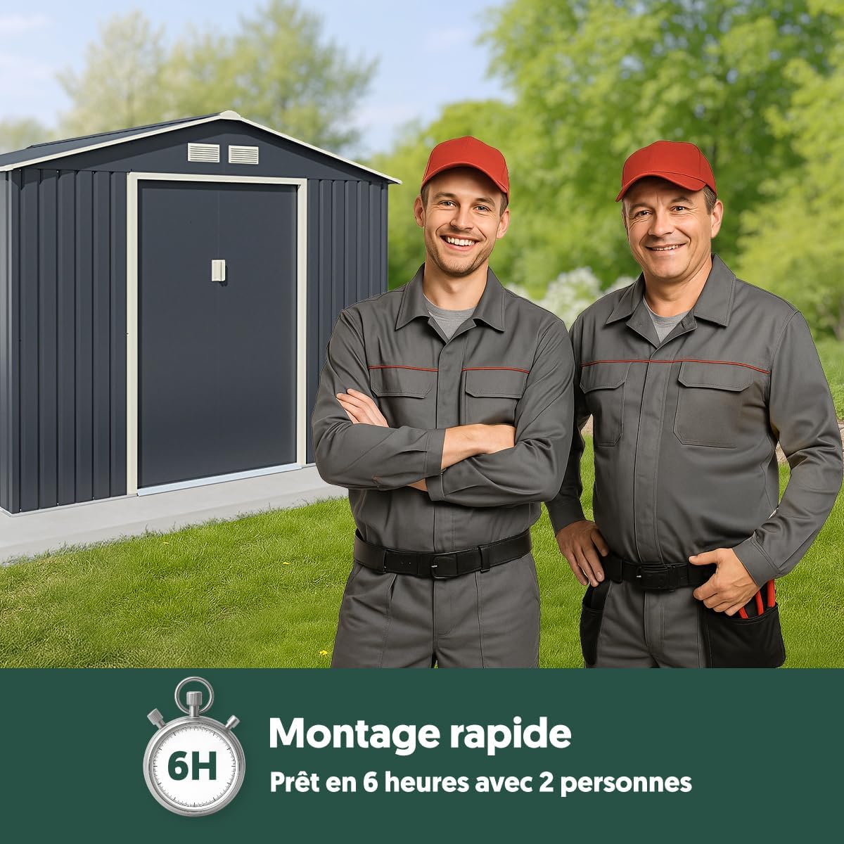 Abri de jardin acier galvanisé - 13m², parois 175cm, fenêtre, kit ancrage