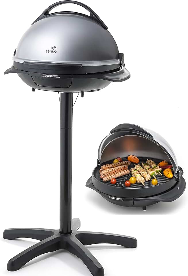 bleujardin - Barbecue électrique 2 en 1 - Plaque fonte, couvercle - 2200W - SYCK-G043