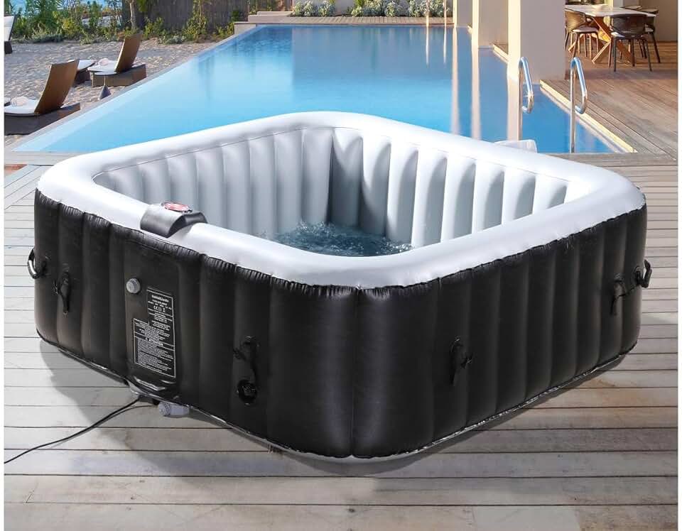 Spa gonflable - 6 places, PVC, gris/noir, dimensions généreuses