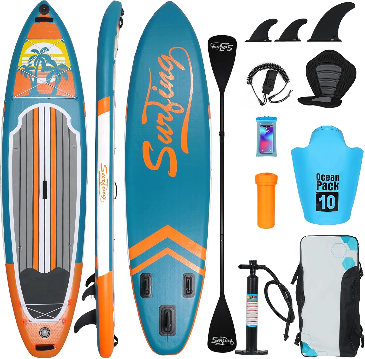 bleujardin - Paddle gonflable adulte - 320/335cm - 2 personnes, siège kayak, pagaie alu, caméra, pompe, 150kg