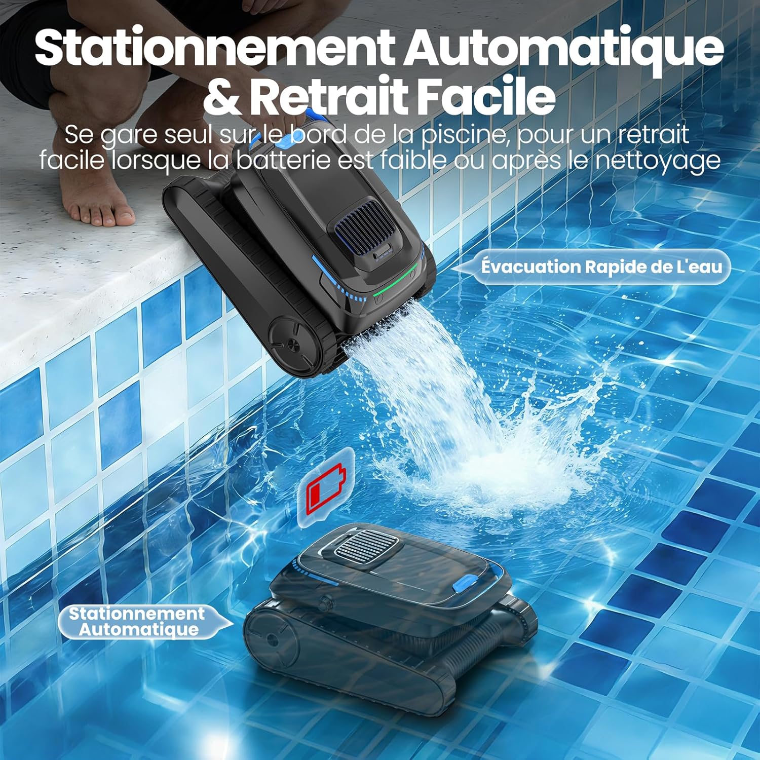 Robot piscine - version 2026 - 170㎡ - sans fil, batterie, 18927 L/H
