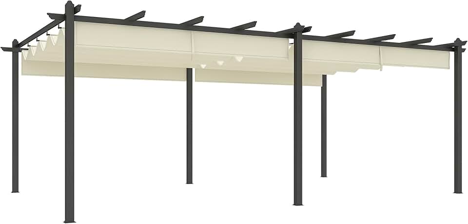 bleujardin - Pergola 3,6x6m - aluminium, toile rétractable, beige