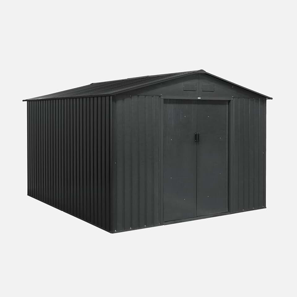 bleujardin's Garden - Abri de Jardin en métal - FLANDRE 8.84m² Gris Anthracite - Cabane à Outils avec Deux Grandes Portes coulissantes. kit de Fixation Sol Inclus. Maison de Rangement. Remise