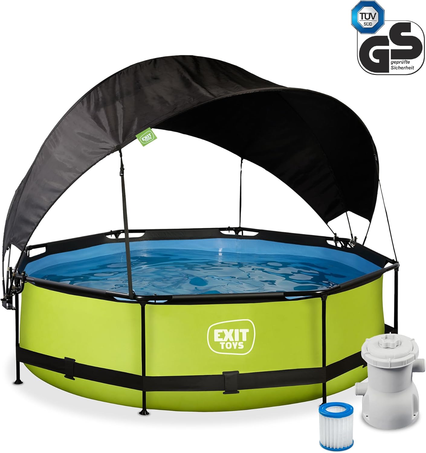 bleujardin Piscine Lime avec Voile d'Ombrage - ø300x76cm - Piscine Hors Sol Ronde avec Pompe Filtrante à Cartouche - Protection Optimale Contre Les Rayons UV - Entrée Basse - Design Unique - Vert