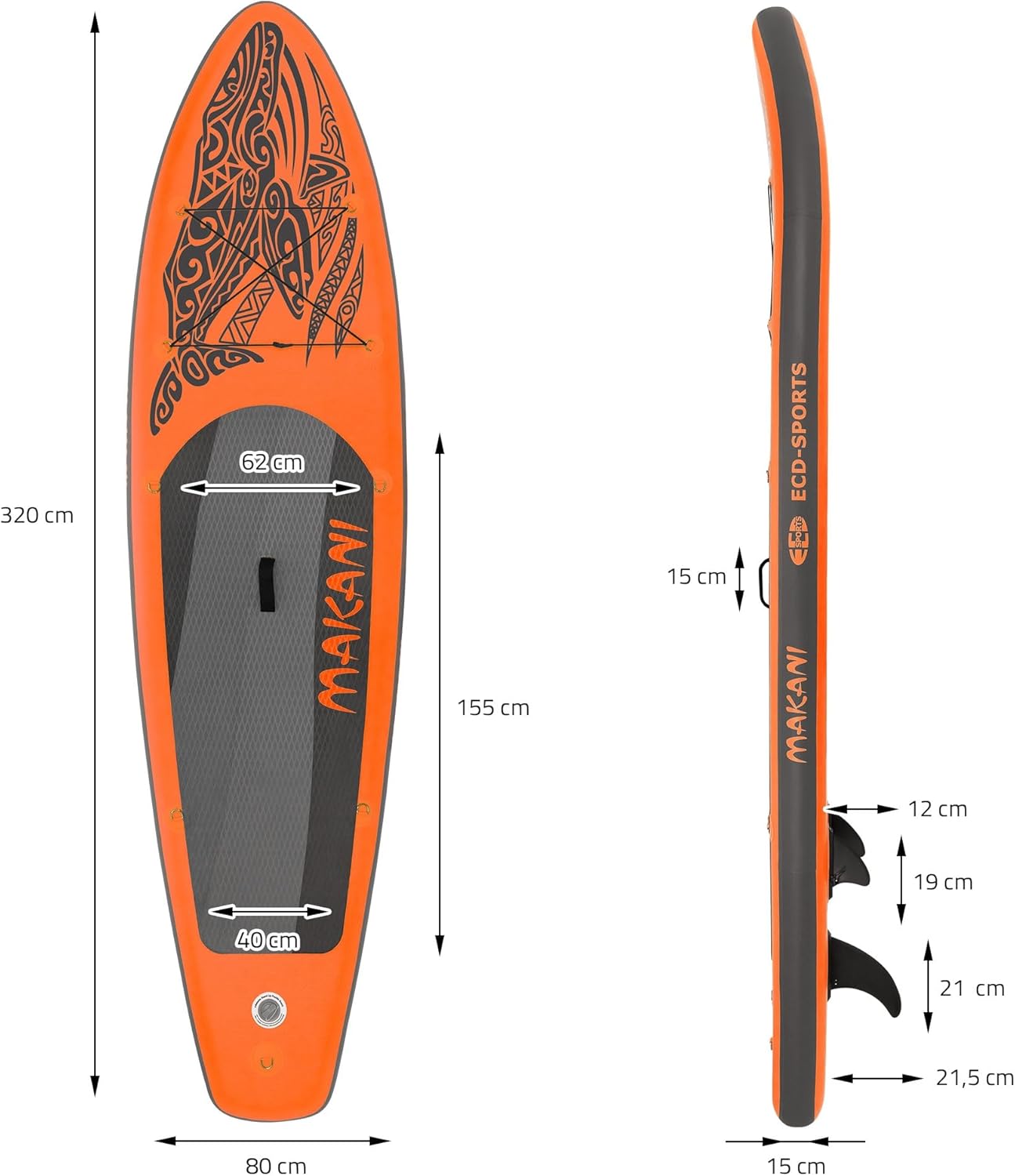 bleujardin - Stand Up Paddle Série - 305/308/320/380 cm - PVC, 120/150 kg, ép. 10/15 cm