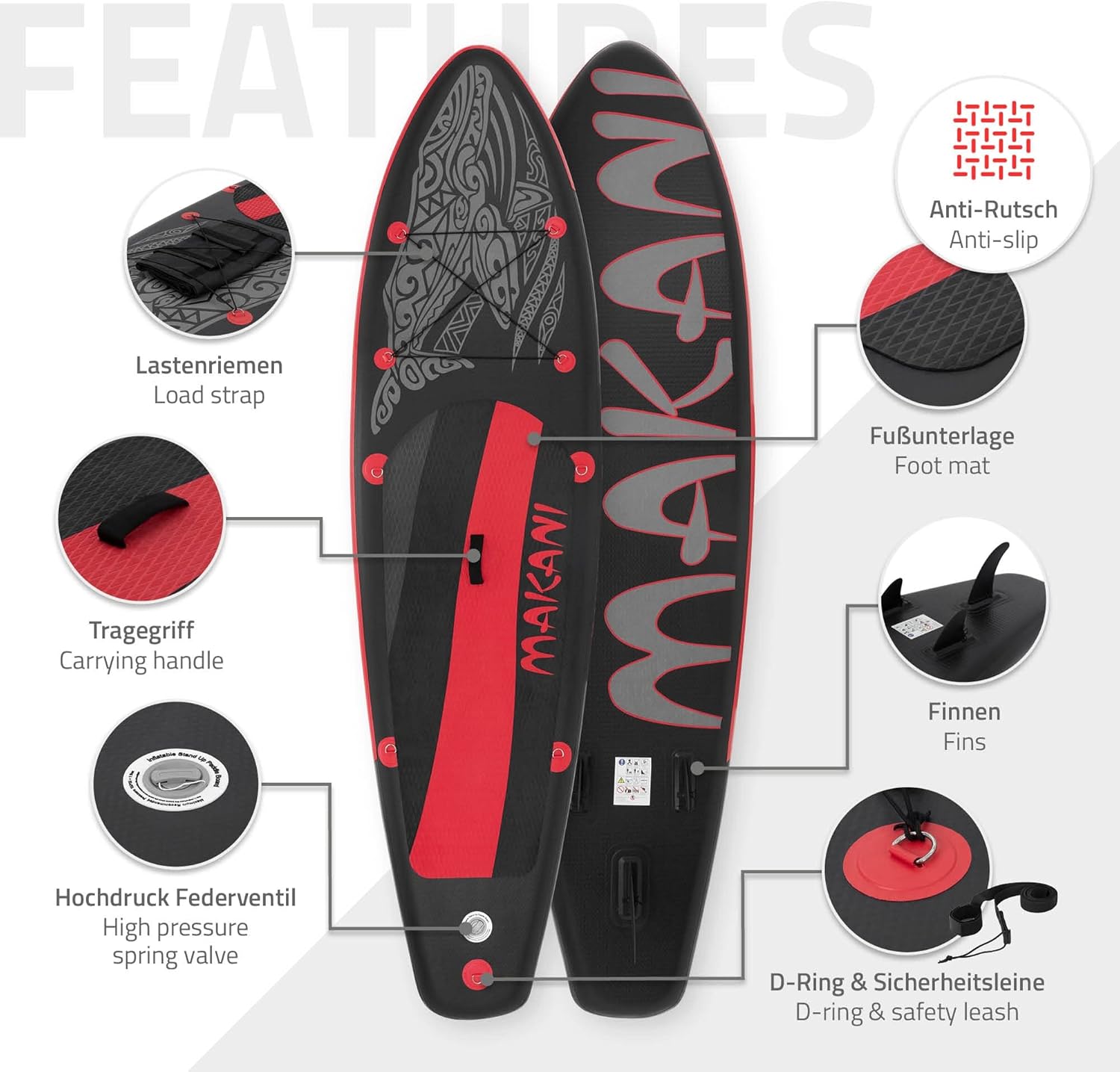 bleujardin - Stand Up Paddle Board - 305/308/320/380 cm - PVC, 120/150 kg, 10/15 cm d'épaisseur