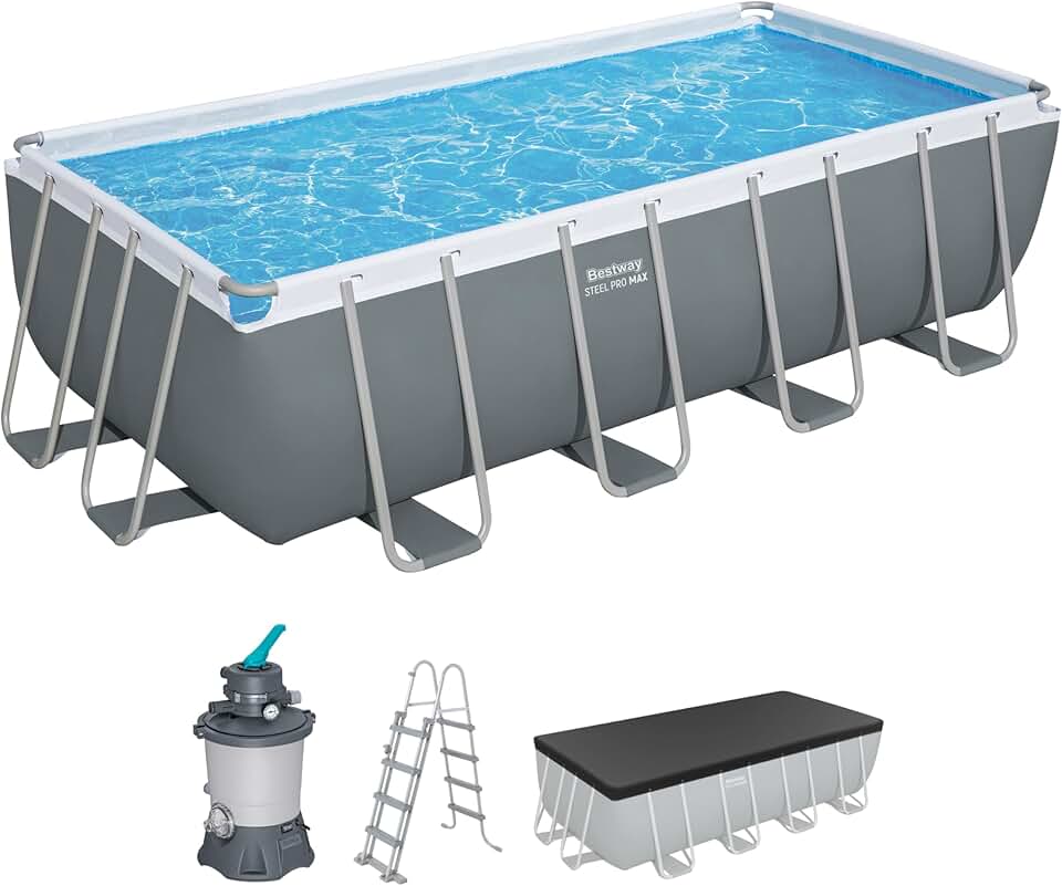 bleujardin Steel Pro Max Kit Piscine Hors Sol - 488 cm x 244 cm x 122 cm - Gris foncé