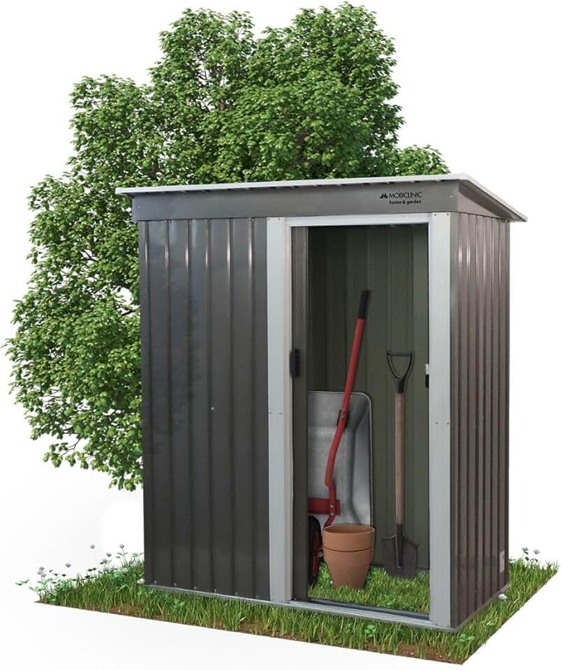 bleujardin - Nomi - 150x75x181 cm - abri jardin, porte coulissante, toit pentu, sécurisable, gris