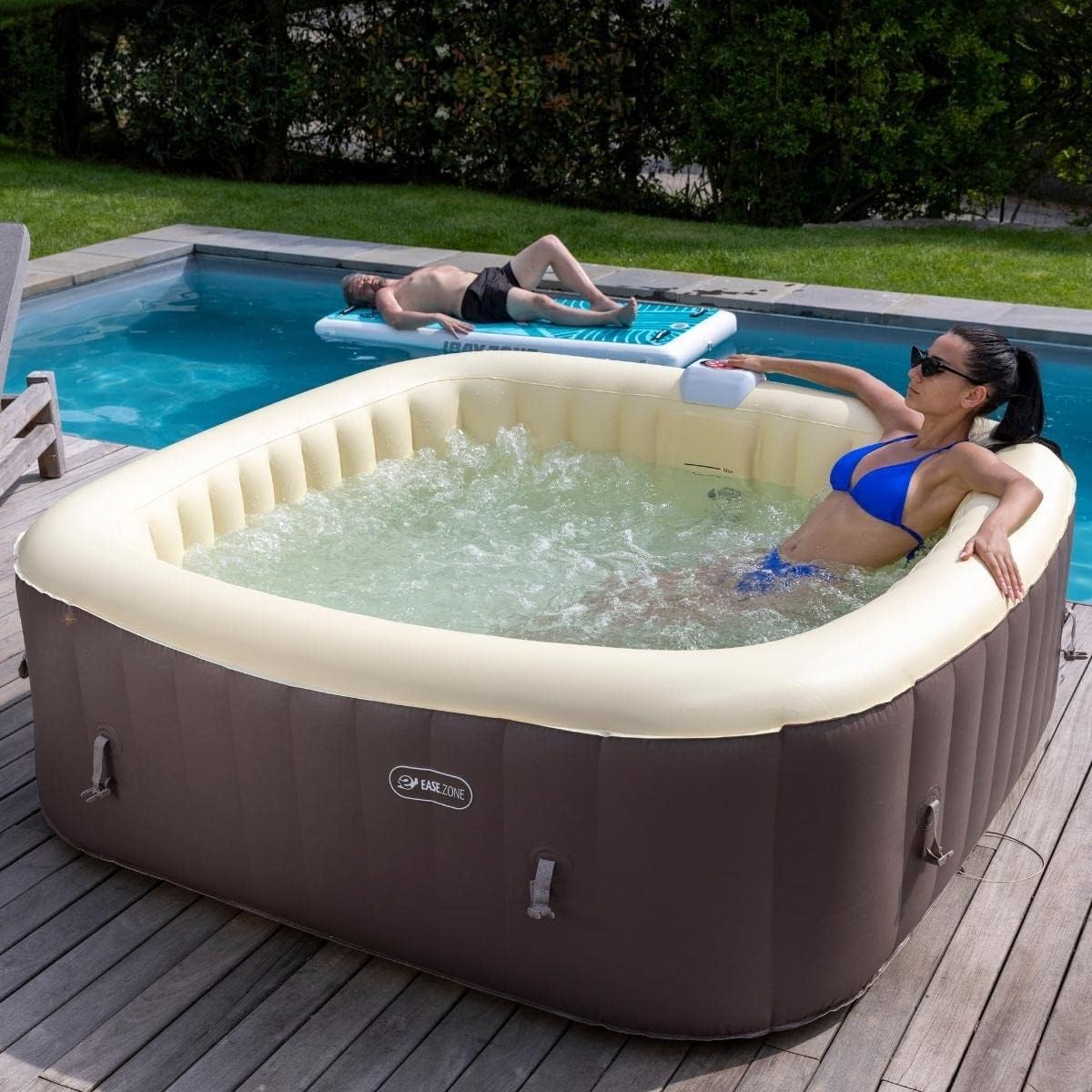 bleujardin Spa hydromassage Gonflable Chauffant 4-6 Personnes 185 x 65 cm Pompe Super silencieuse intégrée, Marron