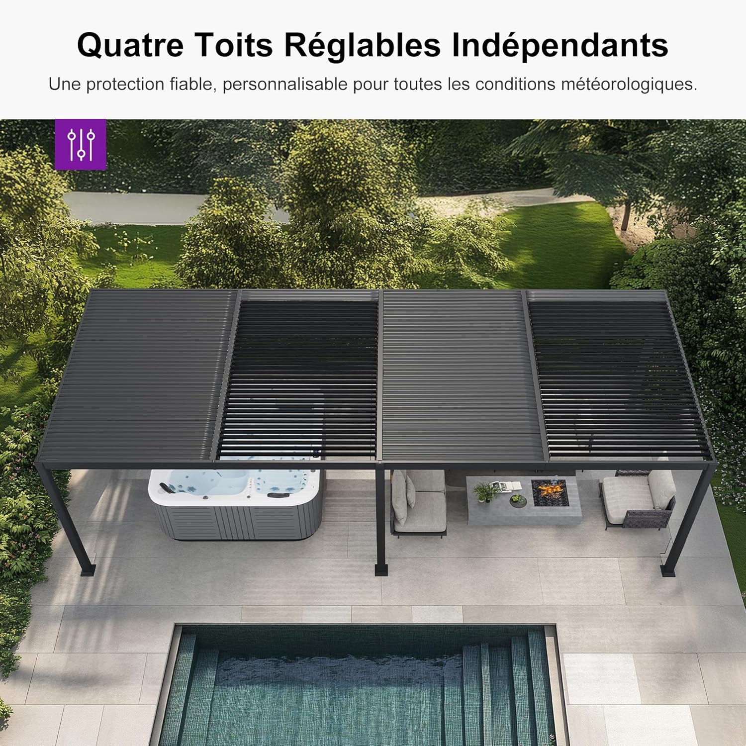 bleujardin - Pergola bioclimatique série - 3,5x8,5m - aluminium, lames orientables, jardin, terrasse, gris