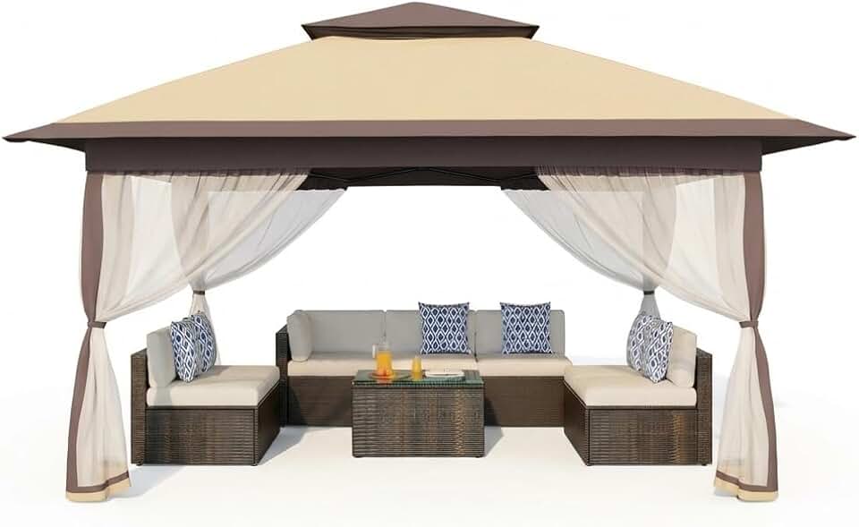 bleujardin Montage One-Push, Protection UV 50+ – Tonnelle Pliante 3x3 m avec moustiquaire – Toit Double, 4 Sacs de Sable, Hauteur réglable, étanche – Idéal Jardin, terrasse, Barbecue