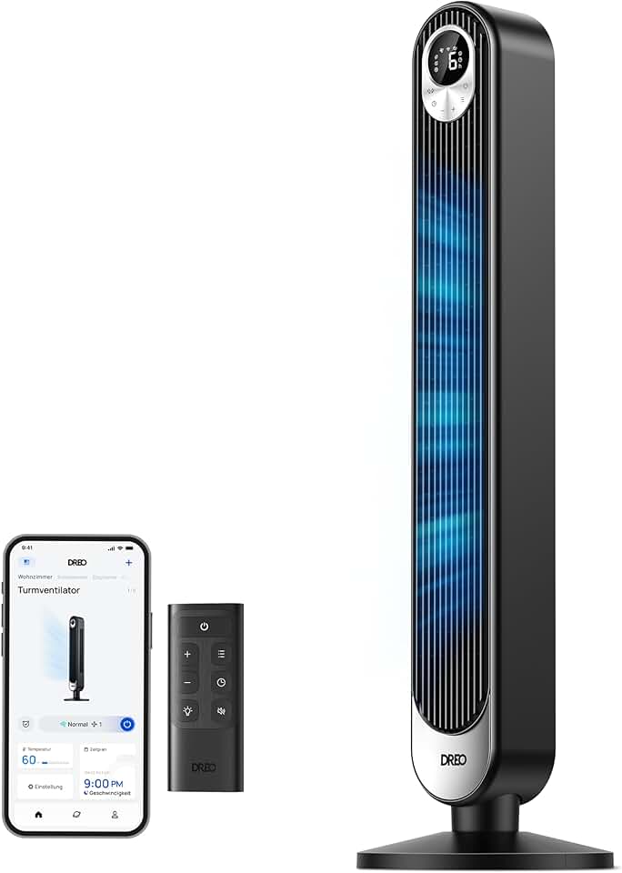 bleujardin - Ventilateur colonne Alexa série - 106 cm - 9 vitesses, 4 modes, oscillation 90°, minuterie 12h