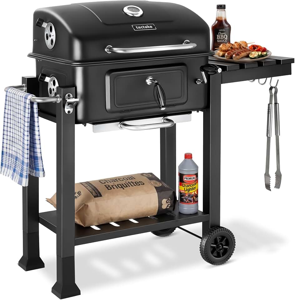 bleujardin - Barbecue charbon série - 110x64x104 cm, tiroir cendres, hauteur réglable