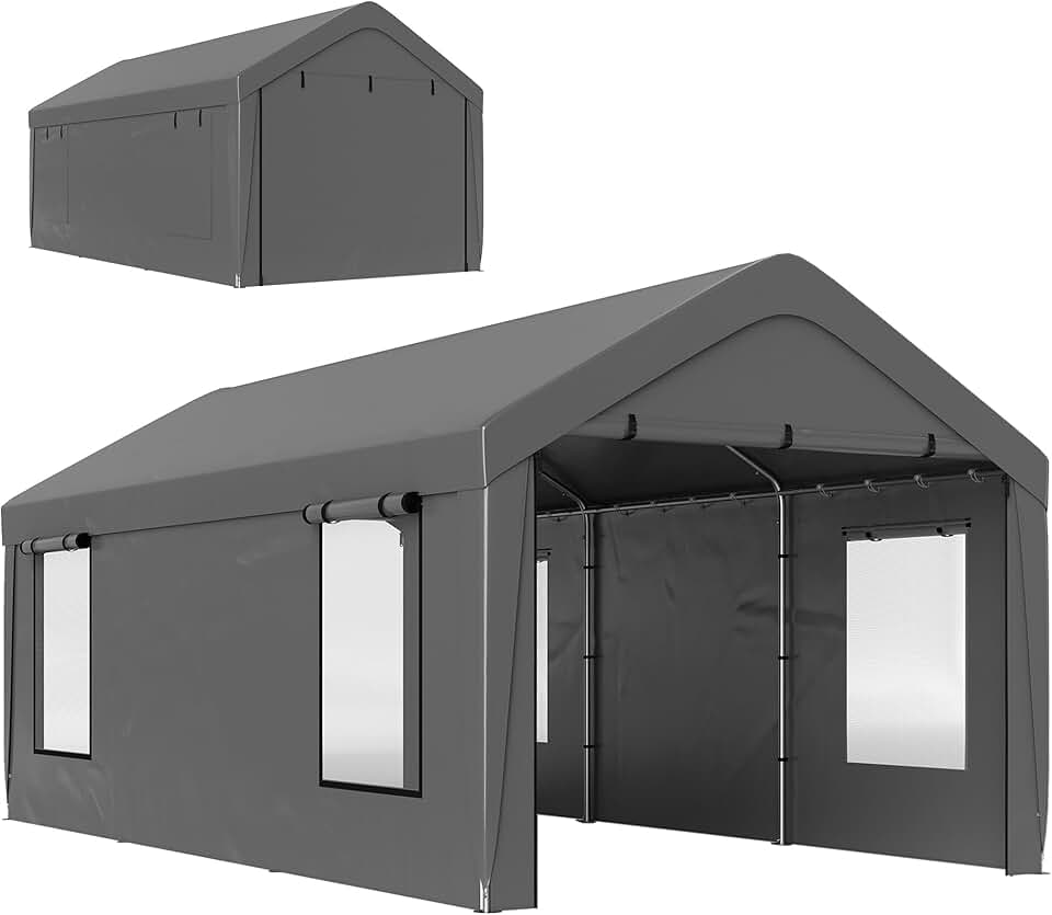 bleujardin - Carport 3x6 m - parois amovibles, 4 fenêtres, 2 portes roulantes