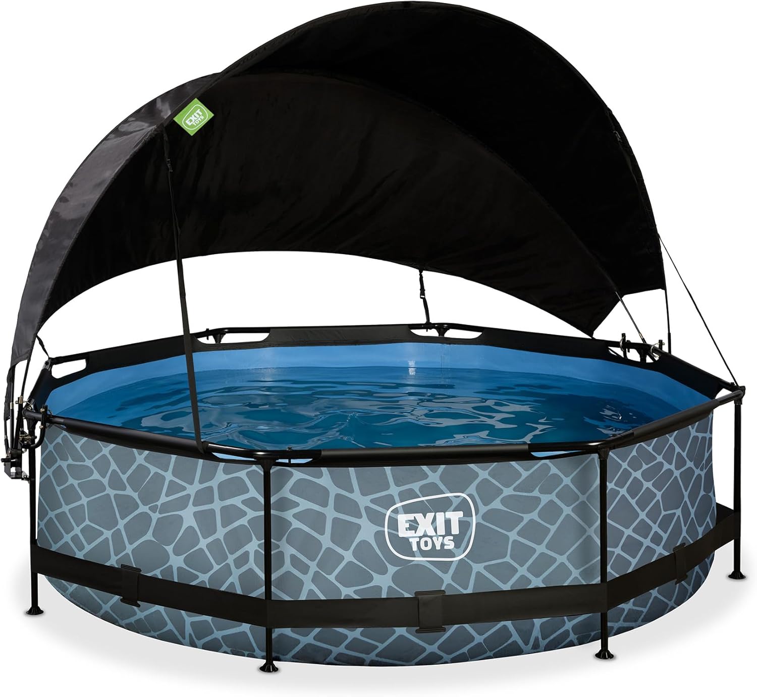bleujardin Piscine Stone avec Voile d'Ombrage - ø300x76cm - Piscine Hors Sol Ronde avec Pompe Filtrante à Cartouche - Protection Optimale Contre Les Rayons UV - Entrée Basse - Design Unique - Gris